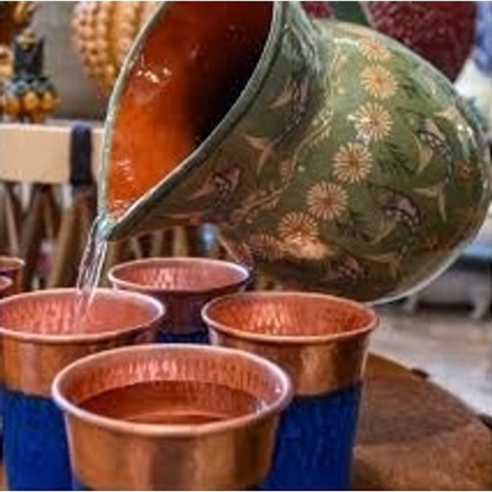 Marquesa de Mancera Copper Shot Glass Set 4pc Blue Hammered Excellent Artisanal - Picture 2 of 10